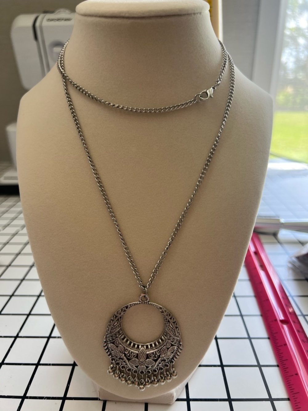 Silver-Tone Ornate Pendant Necklace - Women Jewelry